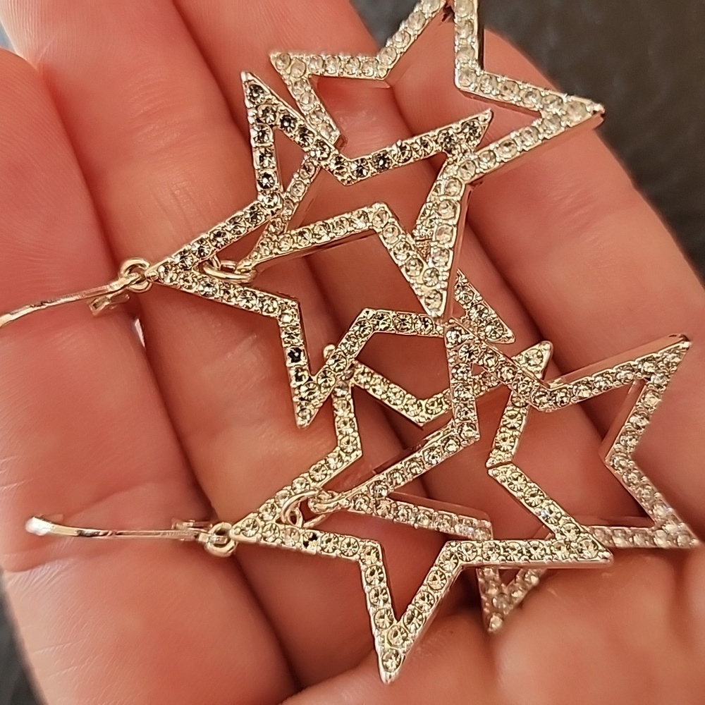 Silver Star Dangle Earrings - Picture 2 of 8